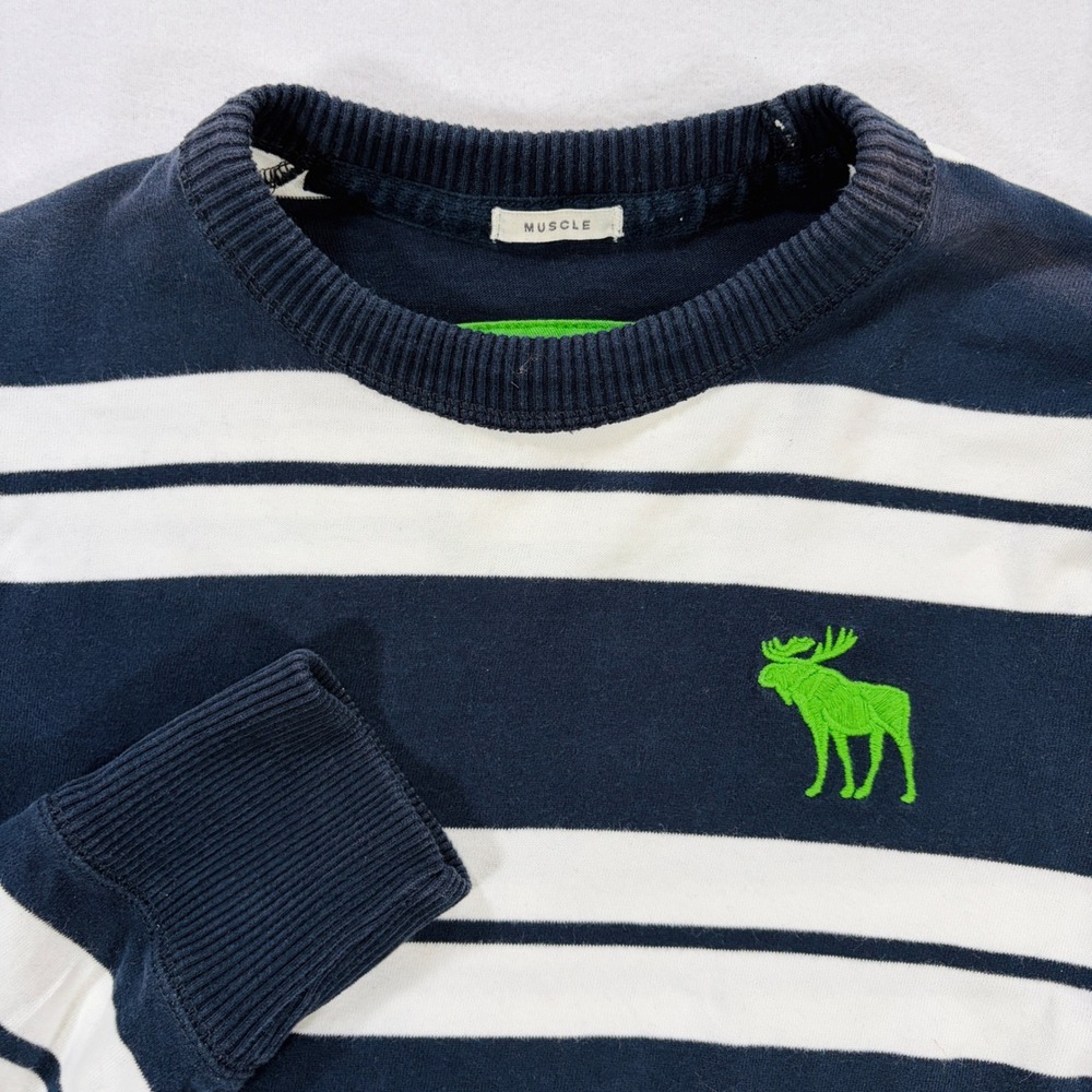 Abercrombie & Fitch Mens M Muscle Fit Long Sleeve Striped Shirt Navy White